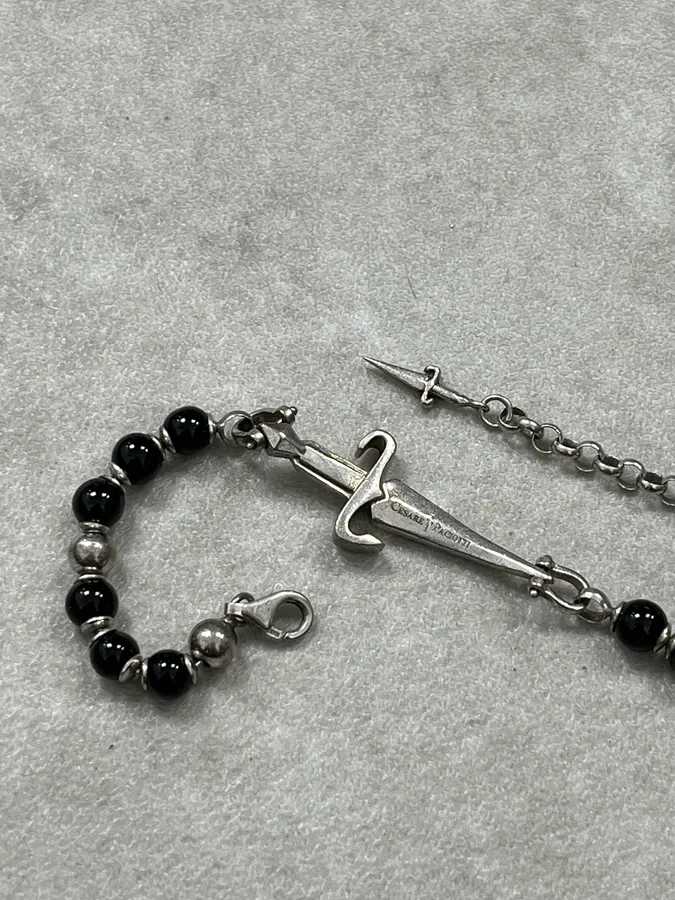Paciotti Black Silver Beaded Bracelet Cross Charm One Size - Image 5
