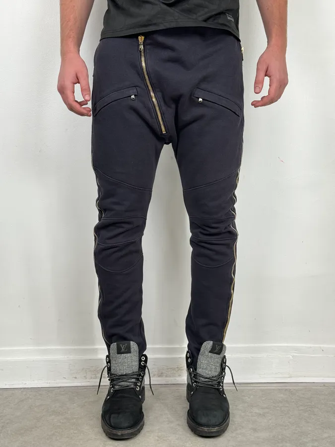 Pierre Balmain Asymmetrical Zip Navy Joggers - Image 2