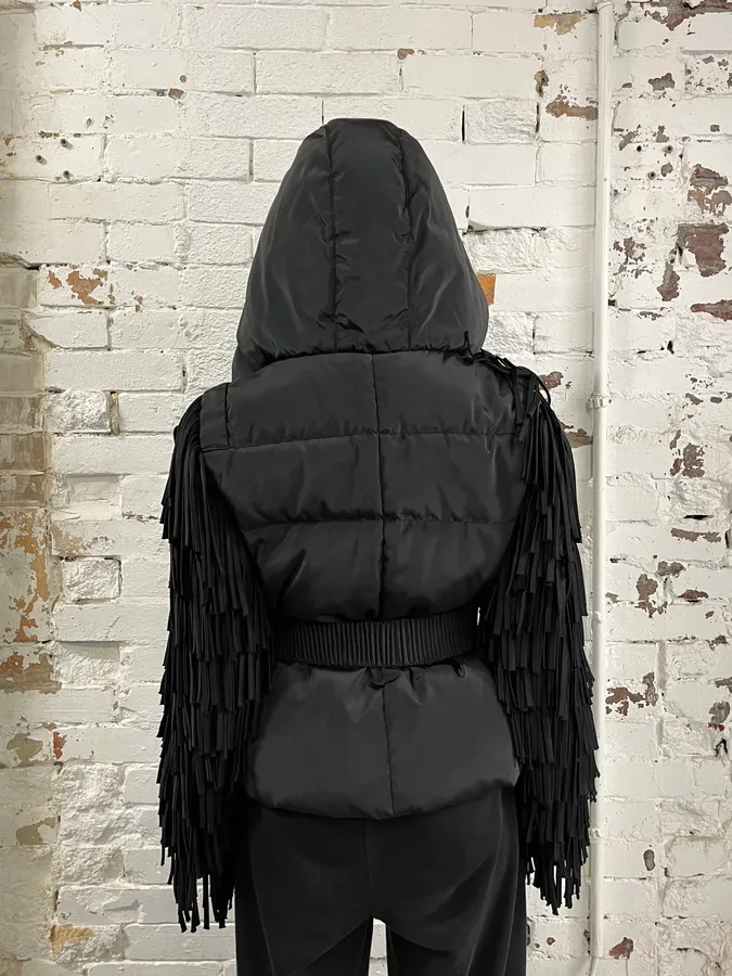 Pierre Balmain Black Puffer Fringe Arms Jacket - Image 3