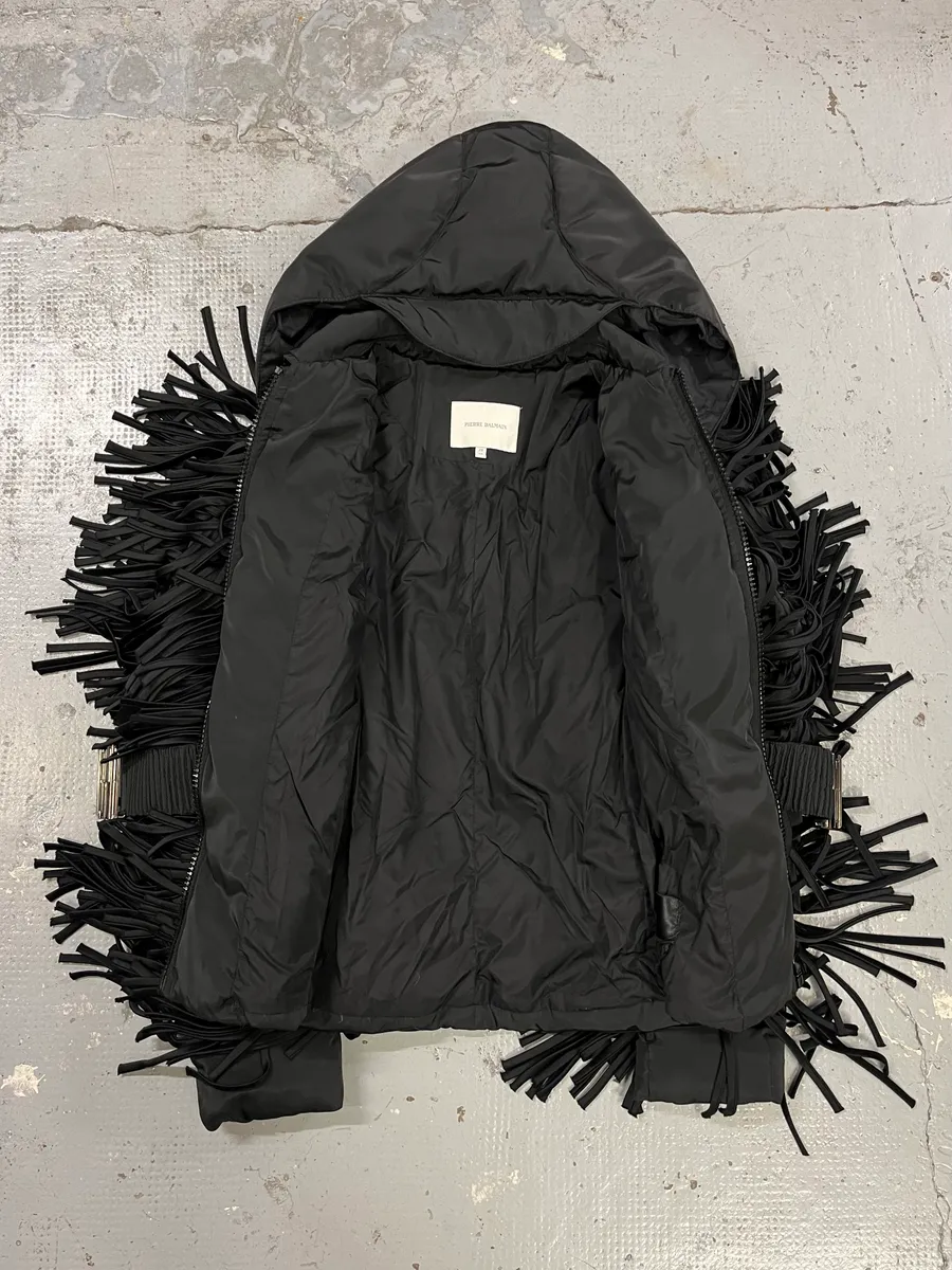 Pierre Balmain Black Puffer Fringe Arms Jacket - Image 8