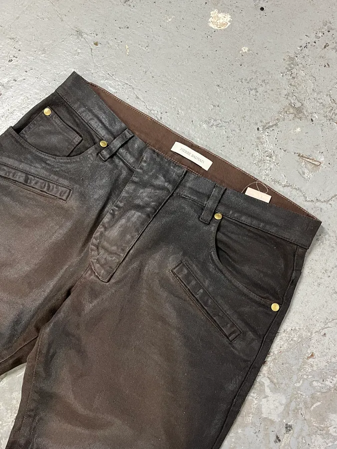 Pierre Balmain Waxed Brown Denim Jeans - Image 6