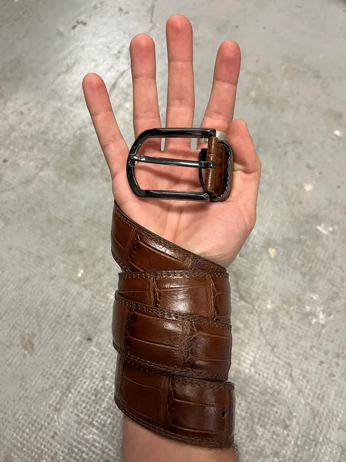 Pierre Cardin Brown Crocodile Leather Best (OS) - Image 2