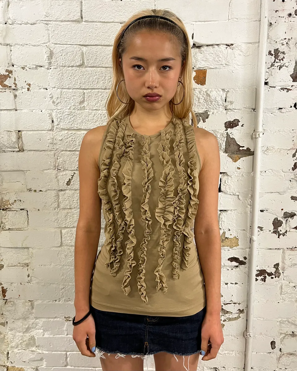 Plein Sud Beige Jersey Ruffle Tank Top