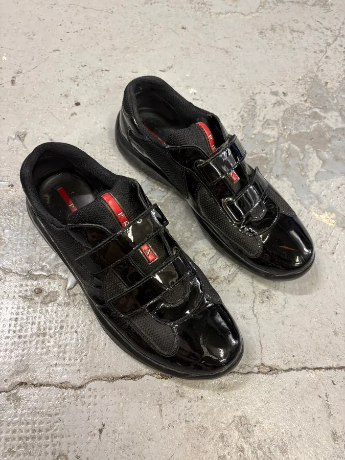 Prada America’s Cup Black Scratch Satin Leather Sneakers - Image 4