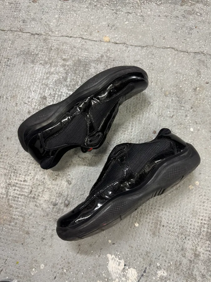 Prada America’s Cup Satin Black Leather Sneakers - Image 5