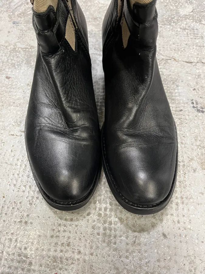 Prada Beige Linen Black Leather Boots - Image 6