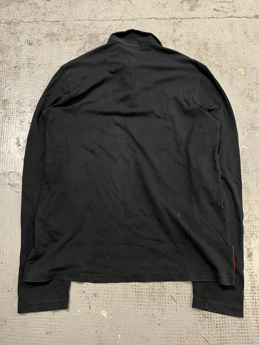 Prada Black Cotton Red Linea Rossa Tape Longsleeve Polo - Image 8