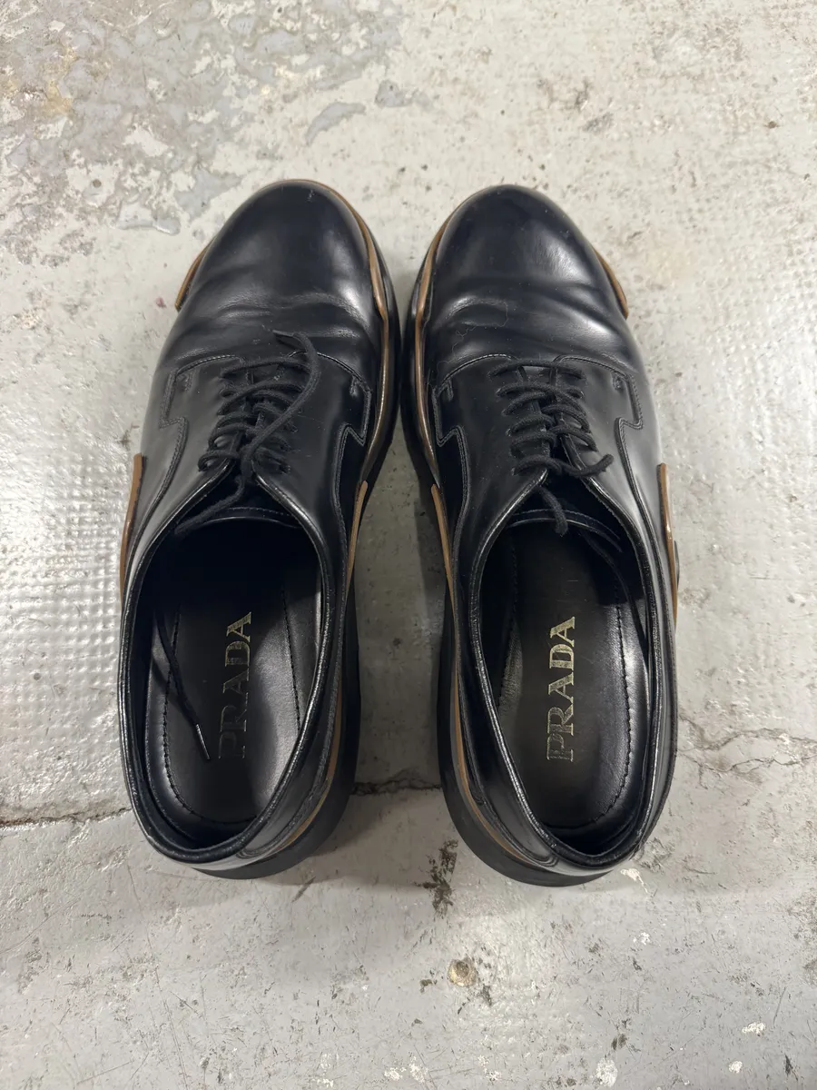 Prada Black Derby Leather Shoes - Image 4