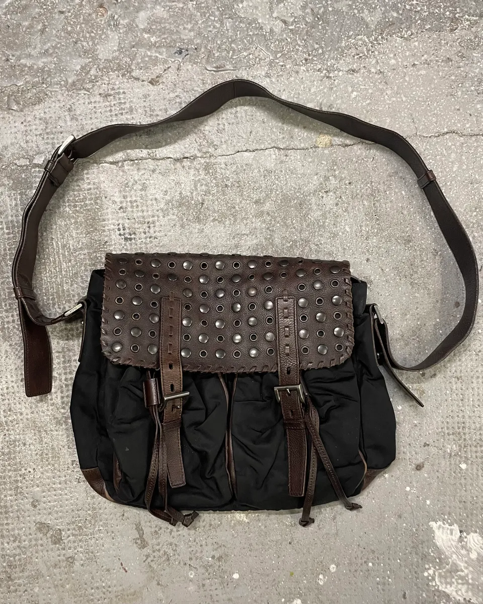 Prada Black Embellished Studded Shoulder Bag