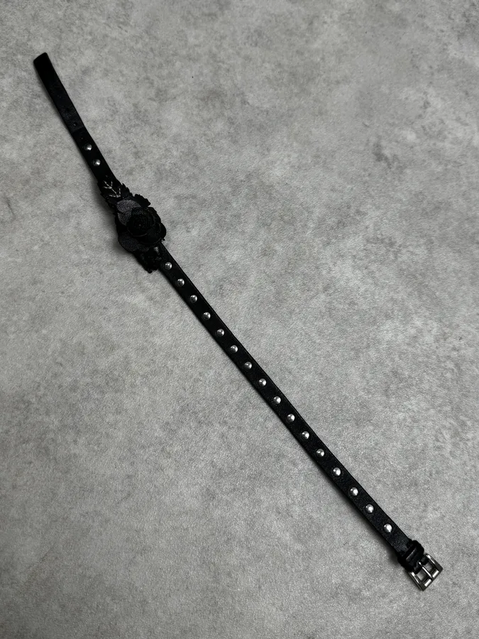 Prada Black Floral Studded Leather Bracelet - Image 8