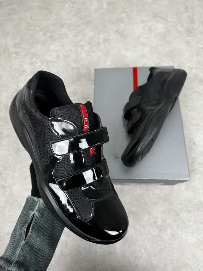 Prada Black Satin Leather America’s Cup Low Sneakers