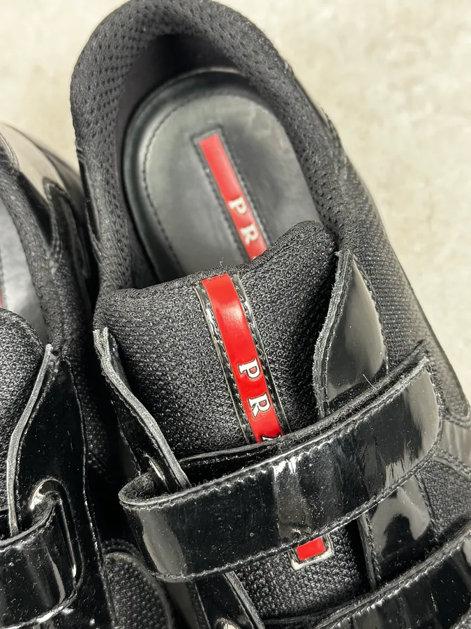 Prada Black Satin Leather America’s Cup Low Sneakers - Image 3