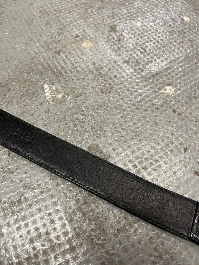 Prada Black Snake Effect Leather Belt - Image 8