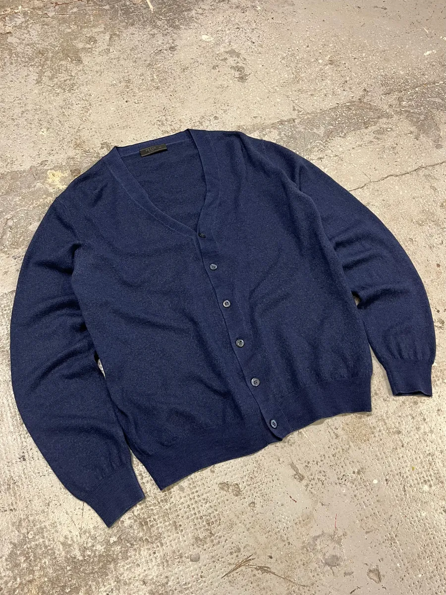 Prada Blue Wool Minimalist Cardigan - Image 3