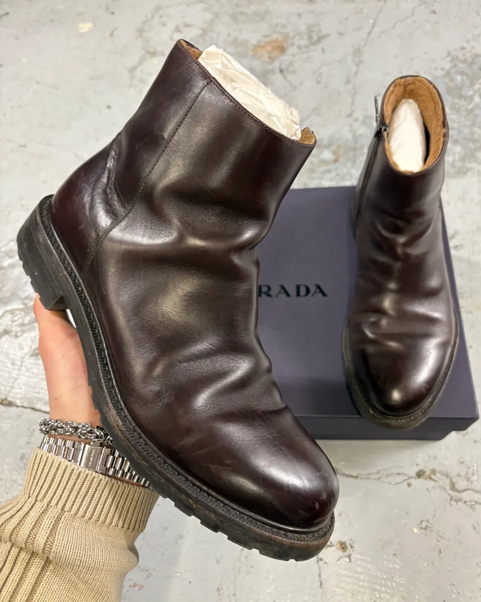 Prada Brown Classy Leather Chelsea Boots