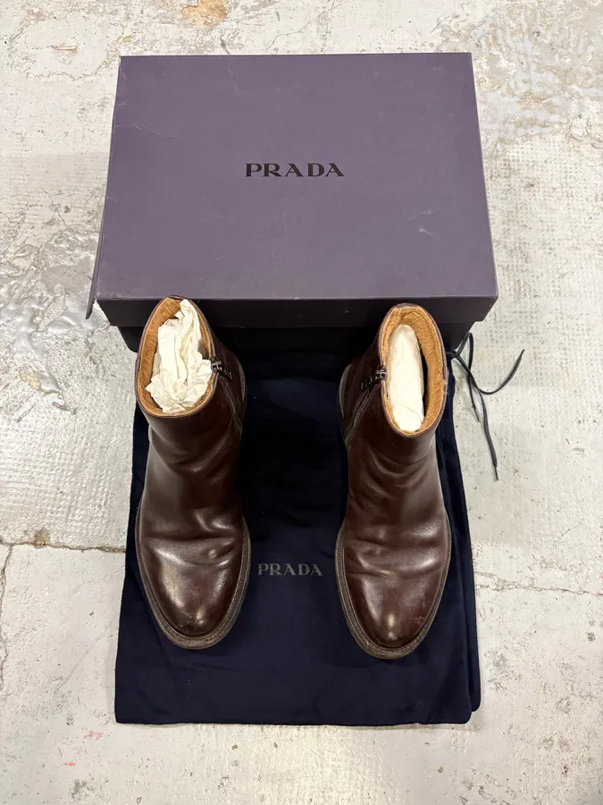 Prada Brown Classy Leather Chelsea Boots - Image 2