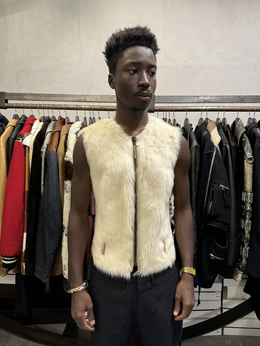 Prada Fur Creamy White Fur Leather Vest - Image 5