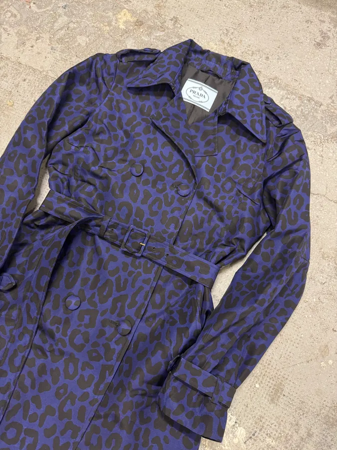 Prada Navy Black Leopard Trench Coat - Image 3