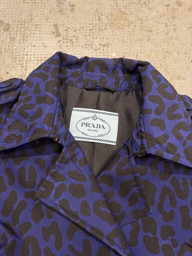 Prada Navy Black Leopard Trench Coat - Image 4