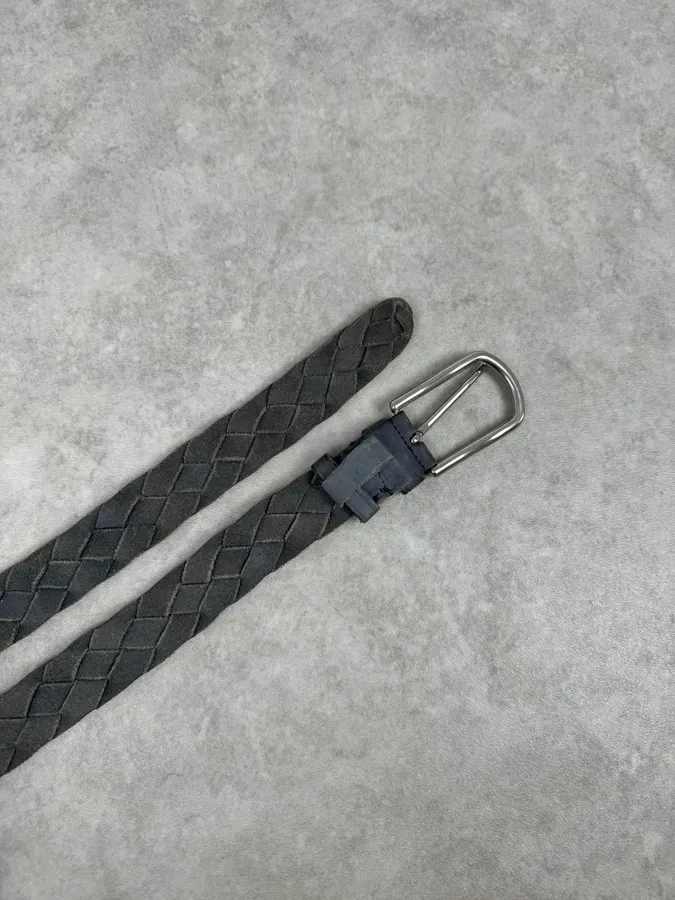 Prada Navy Leather Woven Belt - Image 6
