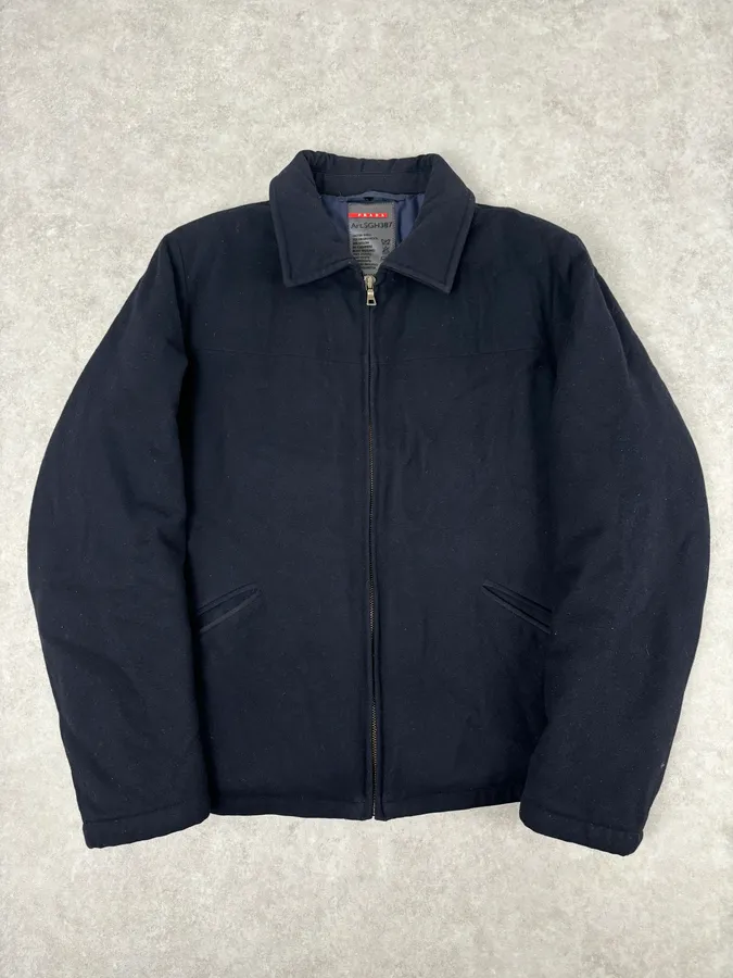 Prada Navy Wool Down Quilted Harrington Jacket