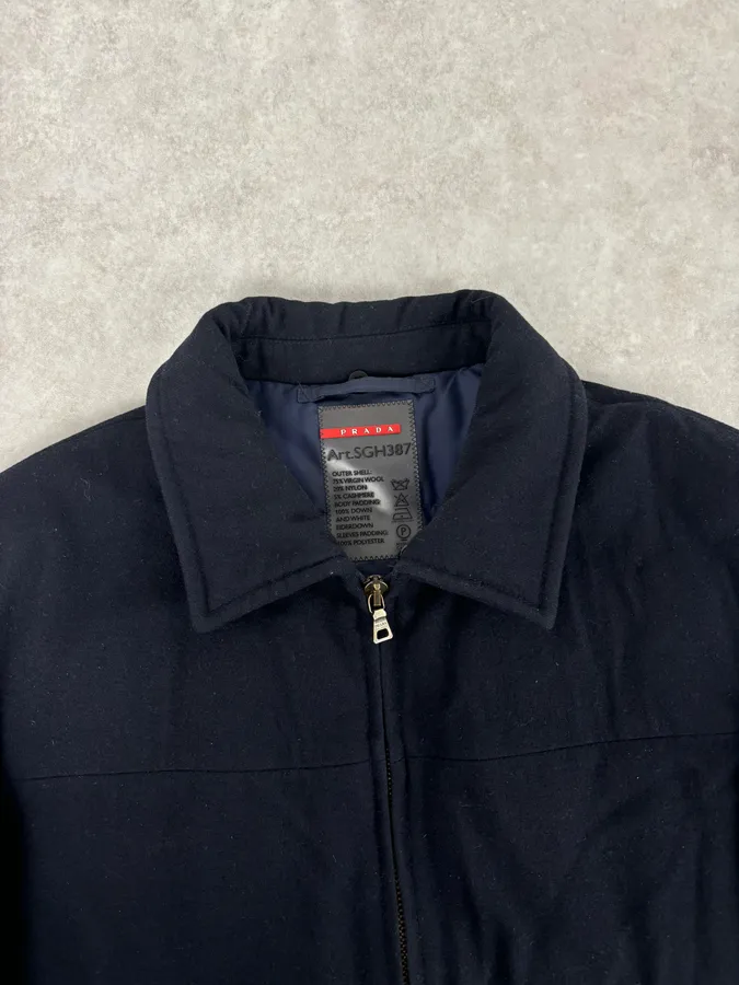 Prada Navy Wool Down Quilted Harrington Jacket - Image 4