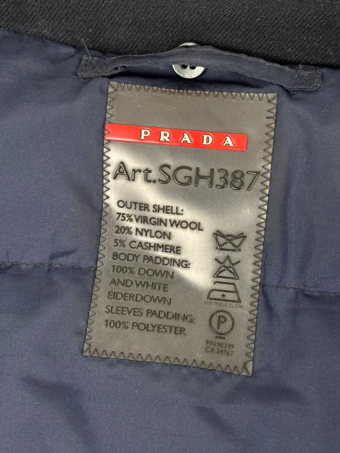 Prada Navy Wool Down Quilted Harrington Jacket - Image 8
