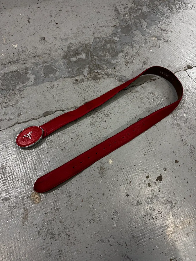 Prada Red Logo Buckle Leather Belt - Image 3