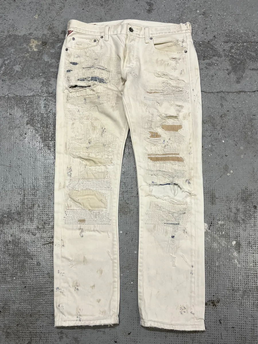 Ralph Lauren Creamy Artisanal Denim & Supply Distressed Pants