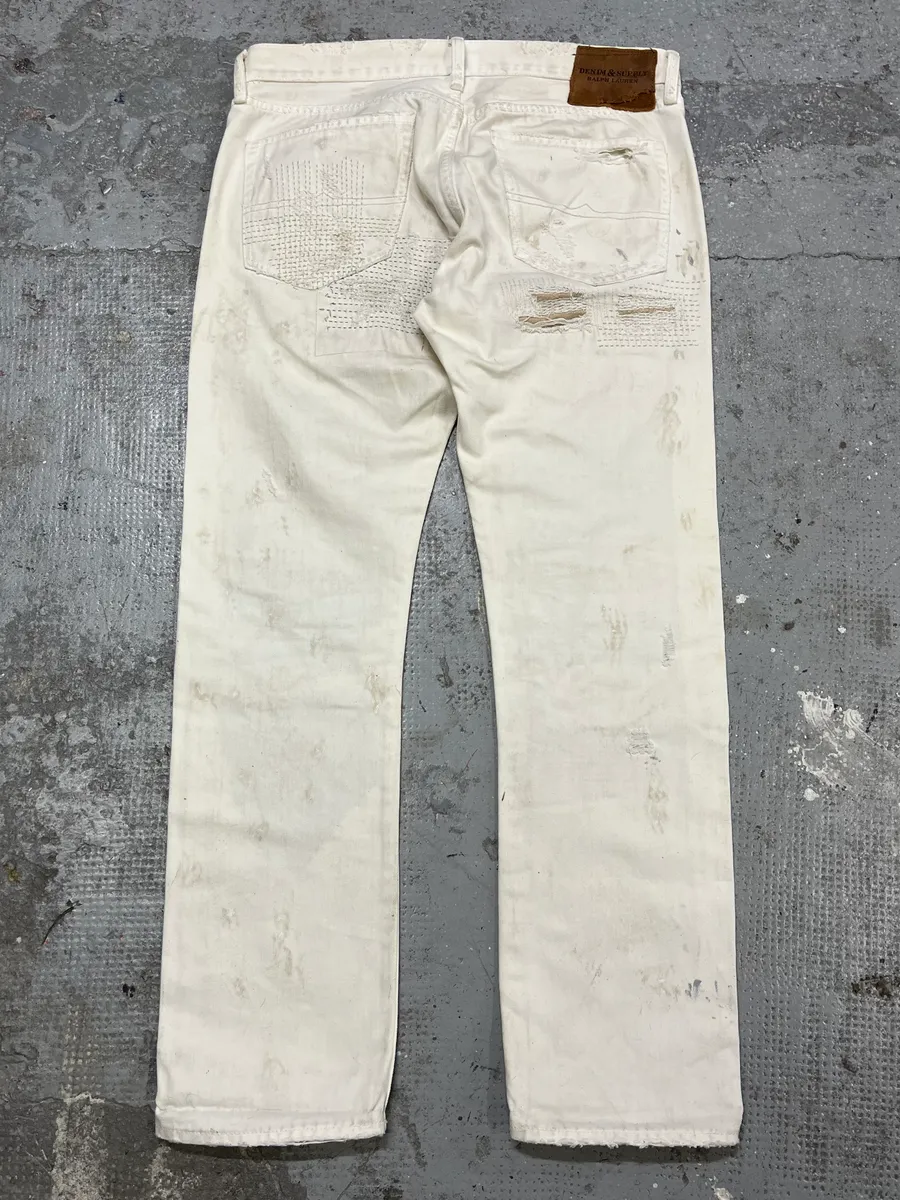 Ralph Lauren Creamy Artisanal Denim & Supply Distressed Pants - Image 10