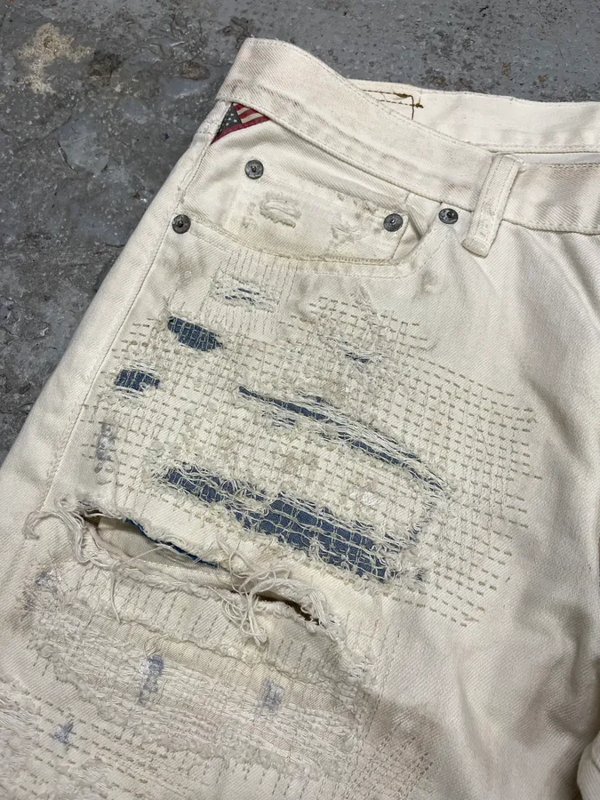 Ralph Lauren Creamy Artisanal Denim & Supply Distressed Pants - Image 9
