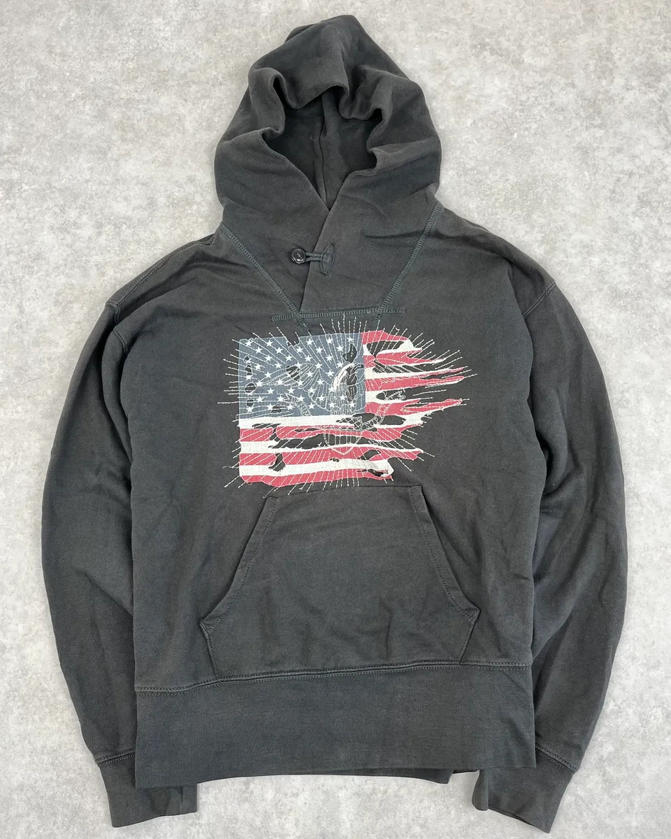 Ralph Lauren Dark Grey Distressed USA Flag Hoodie