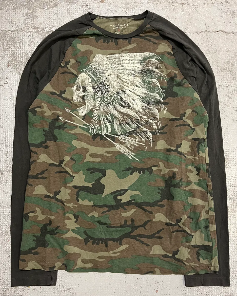 Ralph Lauren Denim & Supply Khaki Camo Indian Skull Graphic Longsleeve - Image 4