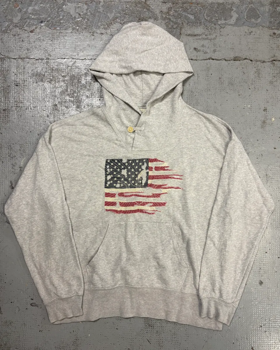 Ralph Lauren Grey Distressed USA Flag Hoodie