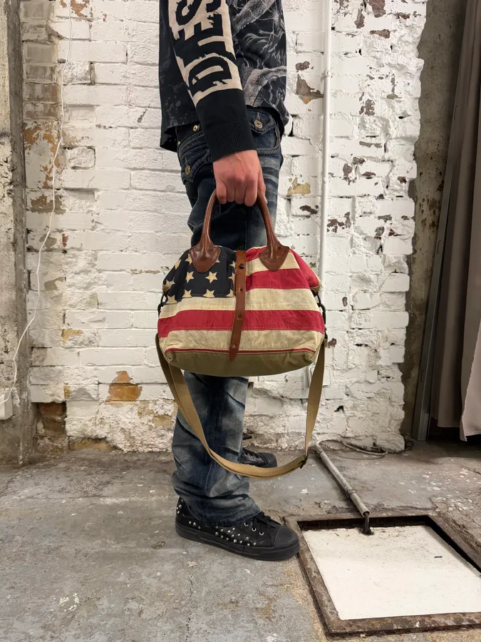 Ralph Lauren Khaki Canvas American Flag Tote Bag - Image 3