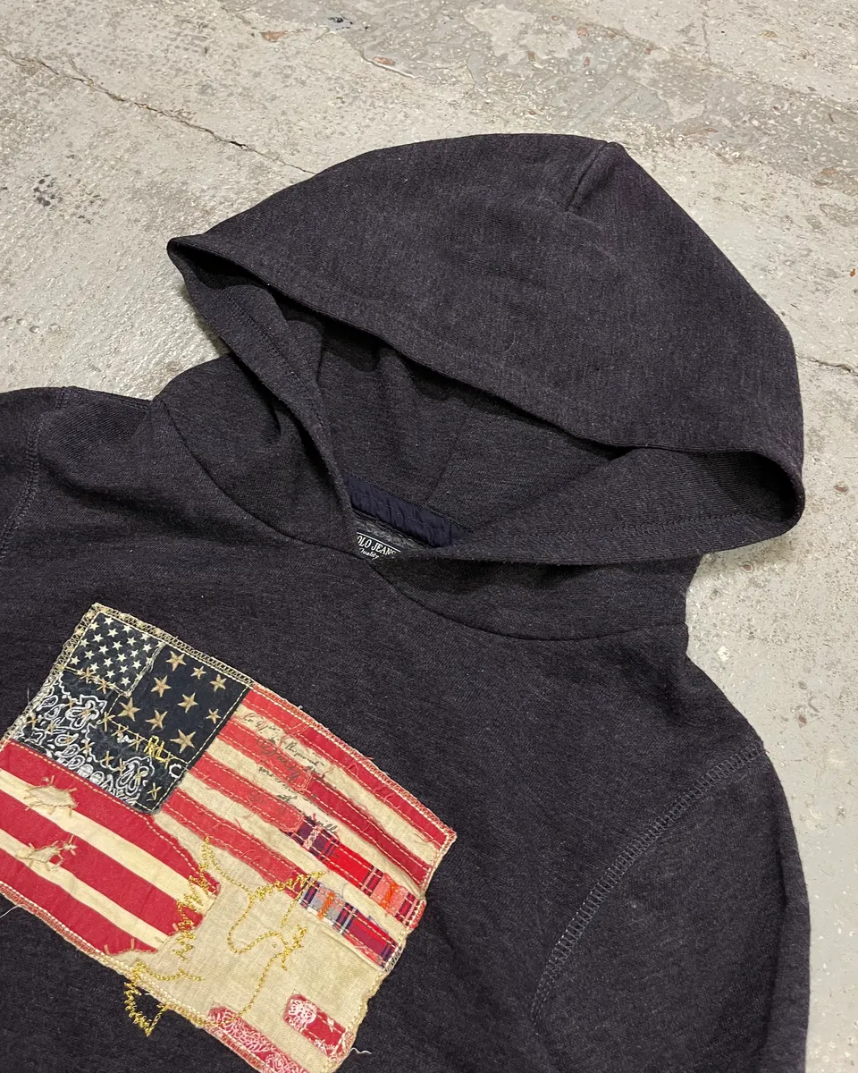 Ralph Lauren Purple Grey Flag Patch Hoodie - Image 5