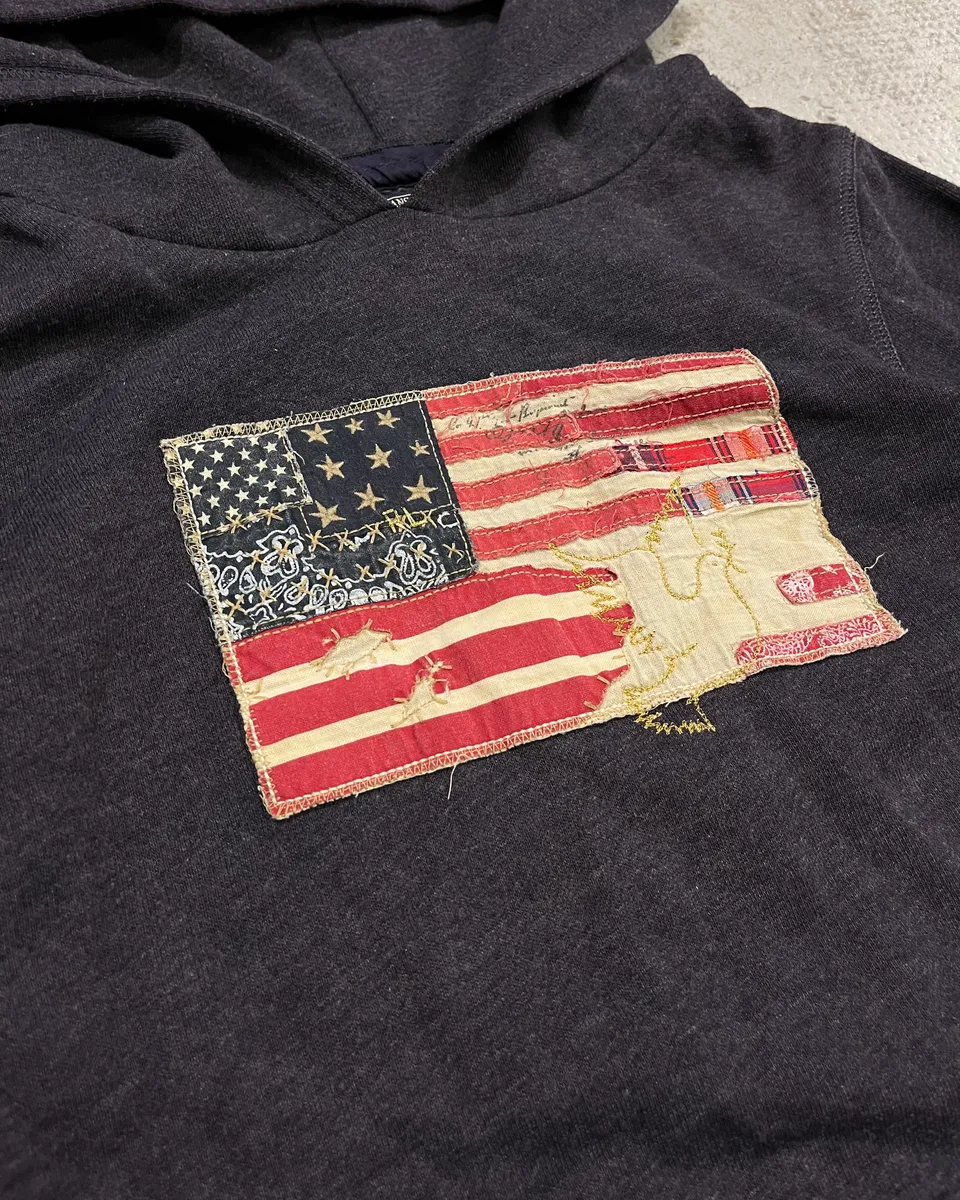 Ralph Lauren Purple Grey Flag Patch Hoodie - Image 6