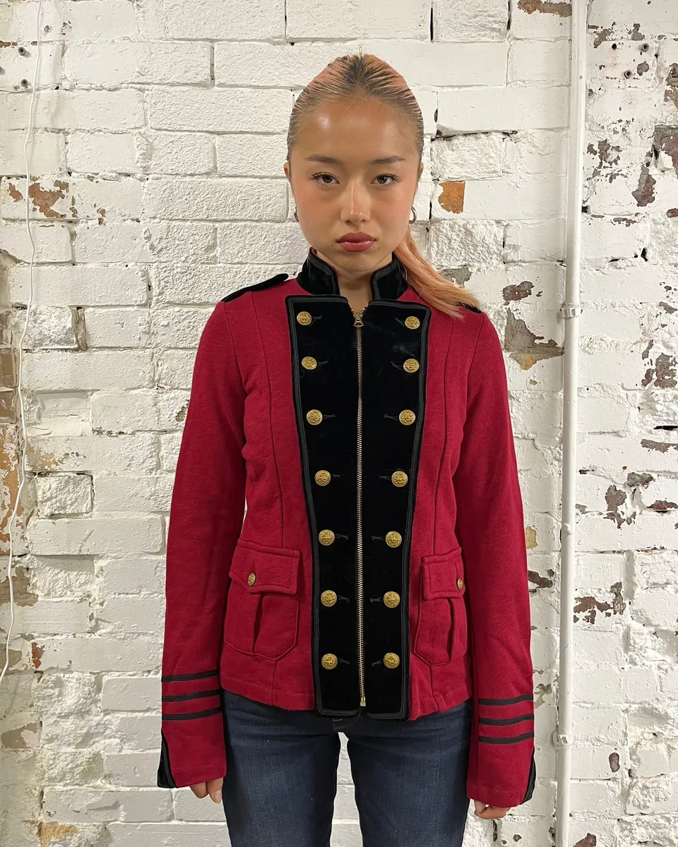 Ralph Lauren Red & Black Buttoned Officer Zip-Up Jacket - Image 2
