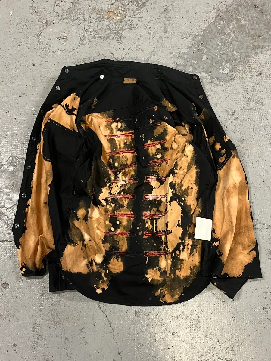 Richmond Black & Beige Bleached Effect Shirt - Image 7