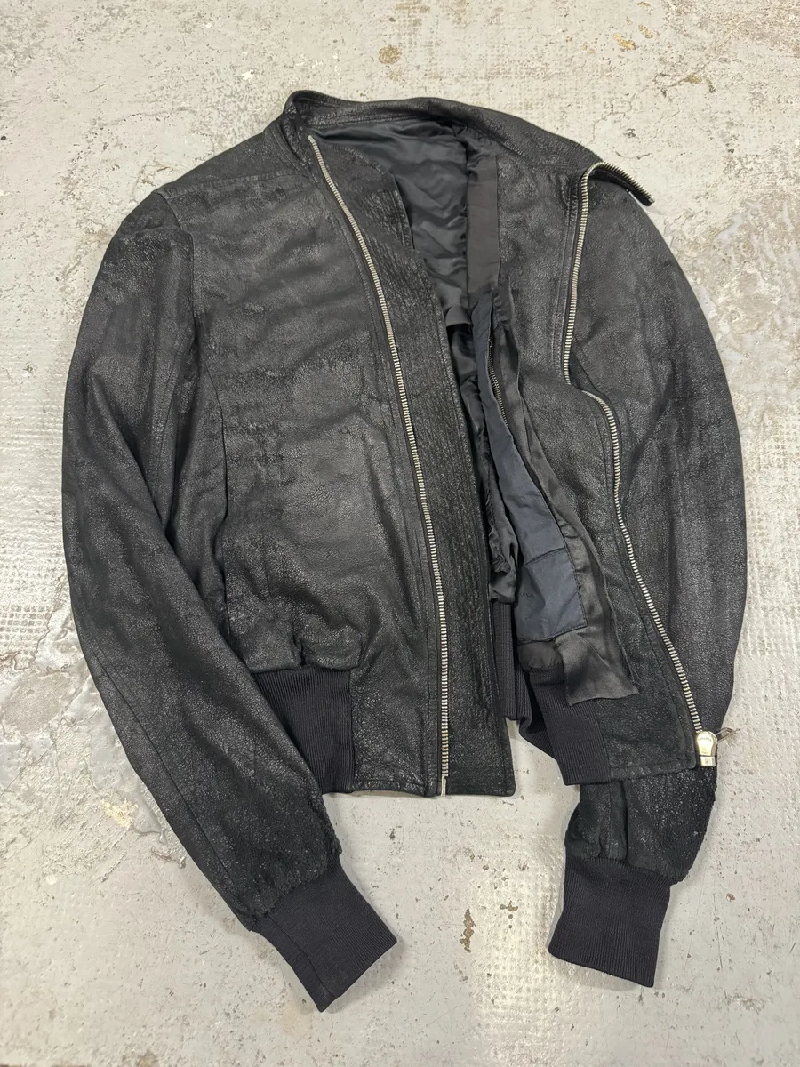 Rick Owens Asymmetrical Textured Black Leather Jacket - Image 8
