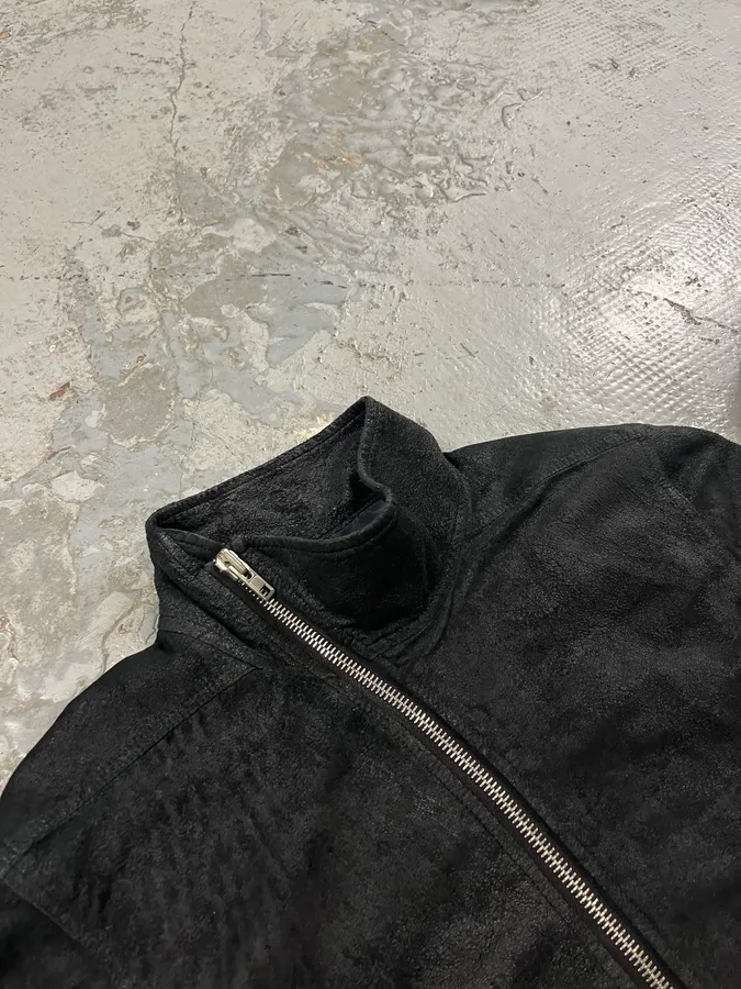 Rick Owens Asymmetrical Zip Black Raw Leather Jacket - Image 5