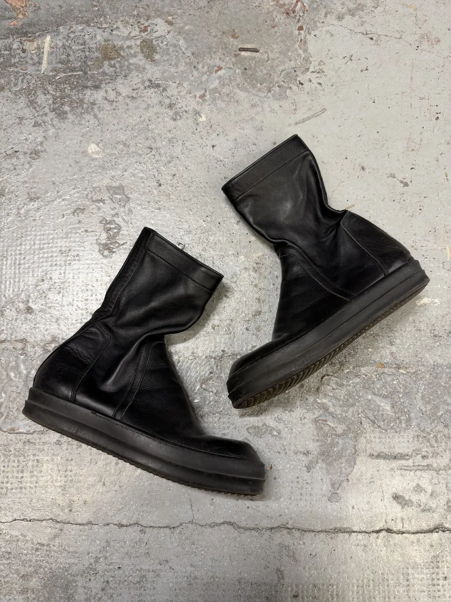 Rick Owens Black Leather Ankle Abstract Boots
