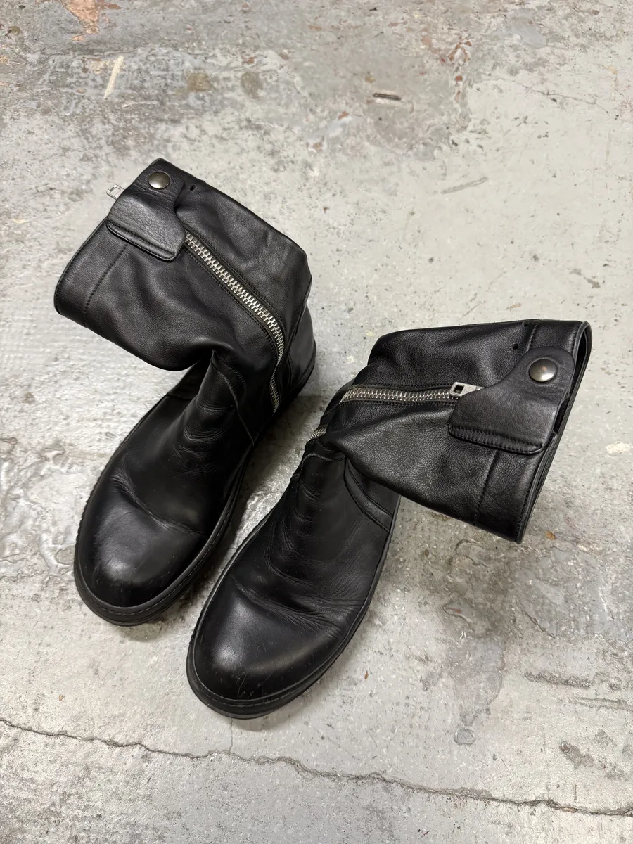 Rick Owens Black Leather Ankle Abstract Boots - Image 4