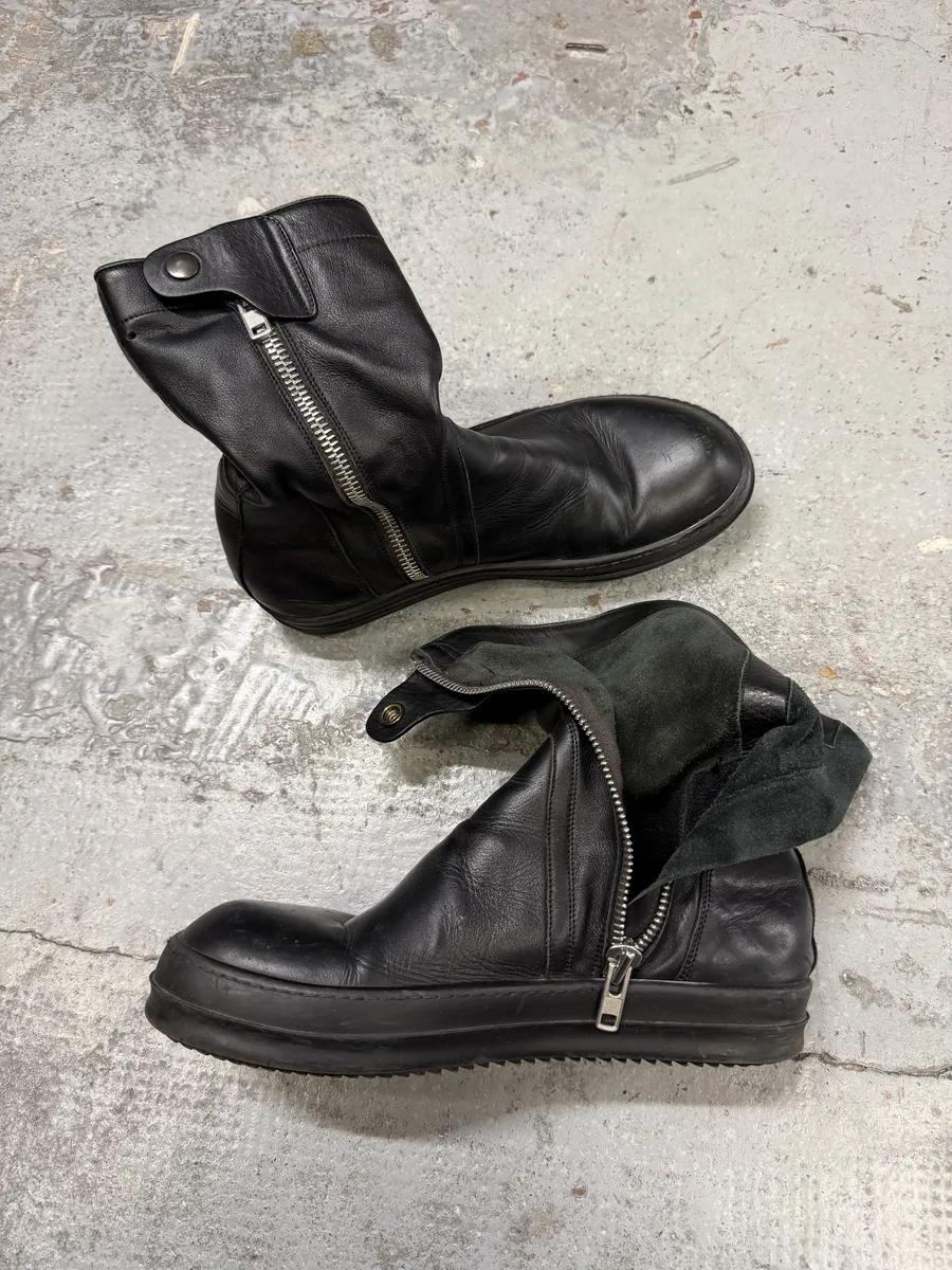 Rick Owens Black Leather Ankle Abstract Boots - Image 6