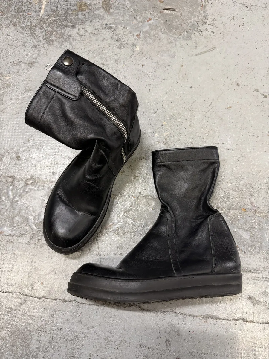 Rick Owens Black Leather Ankle Abstract Boots - Image 9