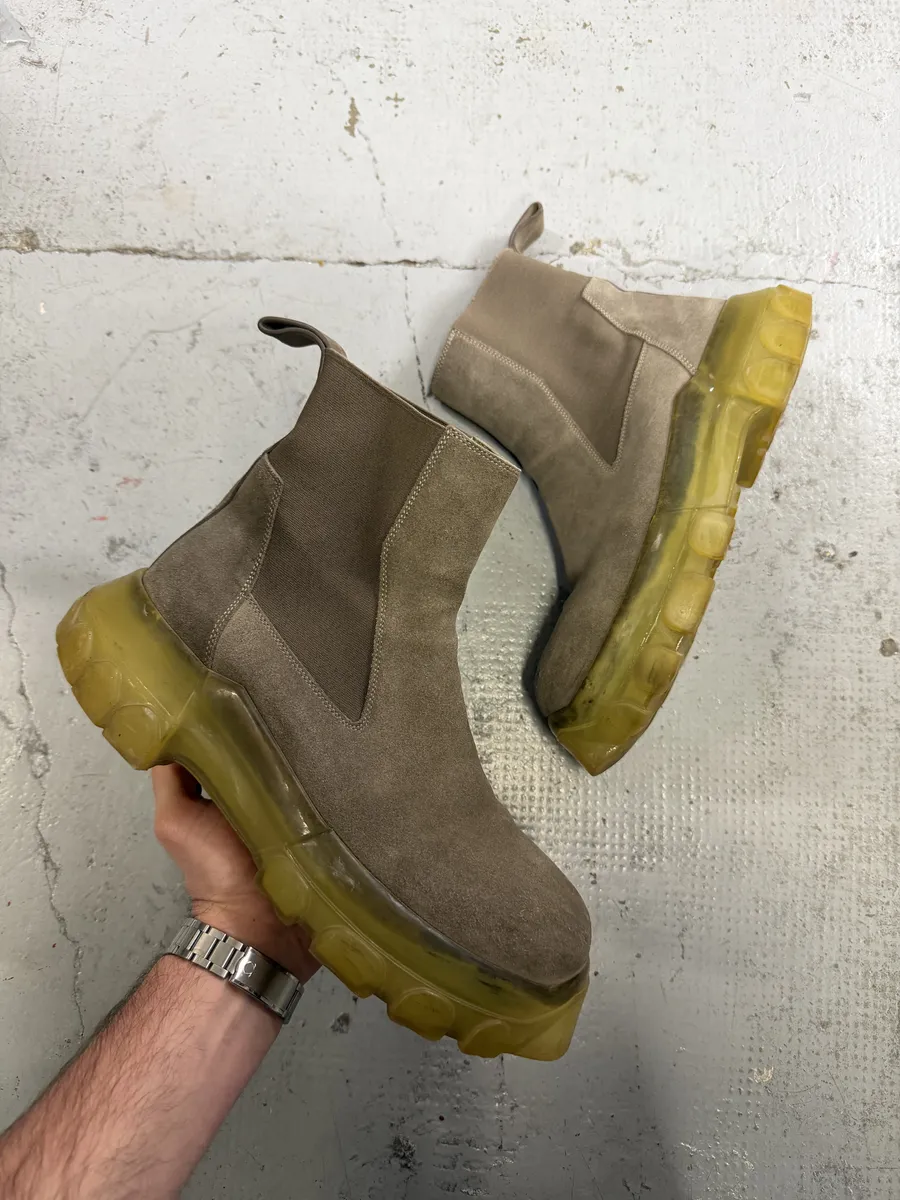 Rick Owens Chelsea Bozo Tractor Grey Suede Leather Boots