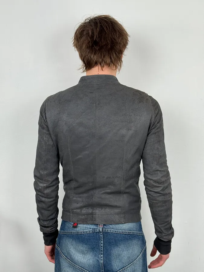 Rick Owens Grey Avant-Garde Leather Jacket - Image 4
