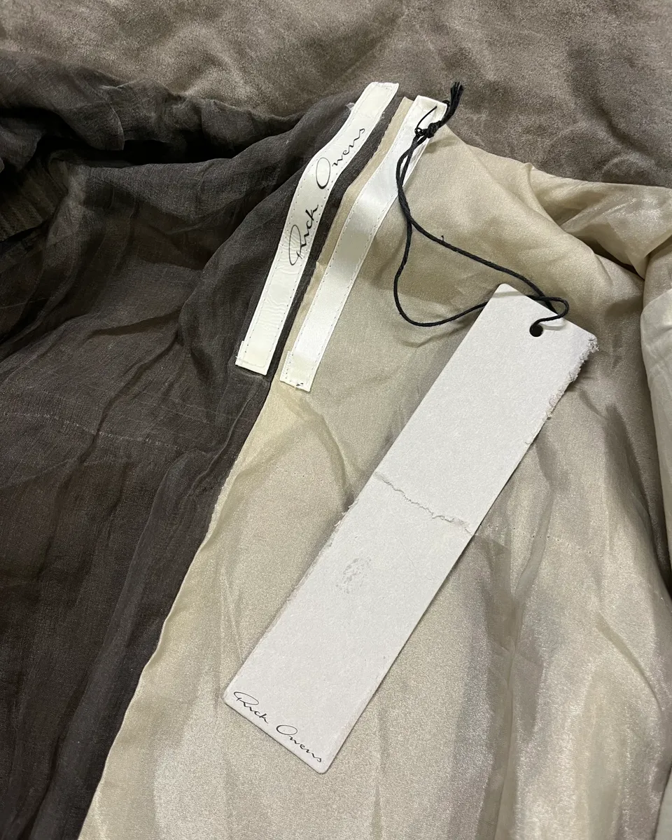 Rick Owens Grey Waxed Belted Long Coat - Image 10