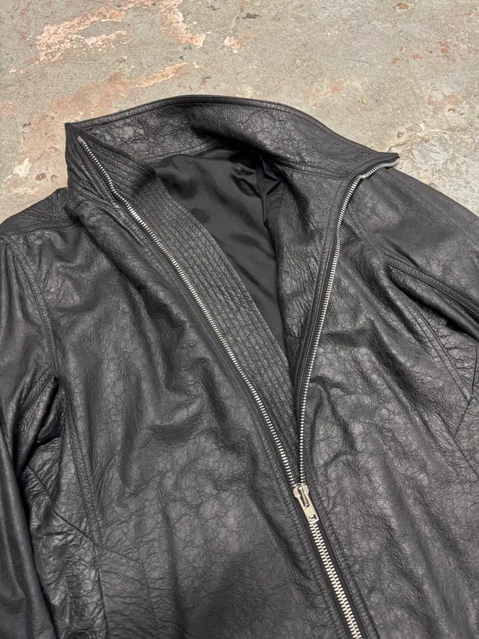 Rick Owens Mollino Asymmetrical Black Leather Jacket - Image 9