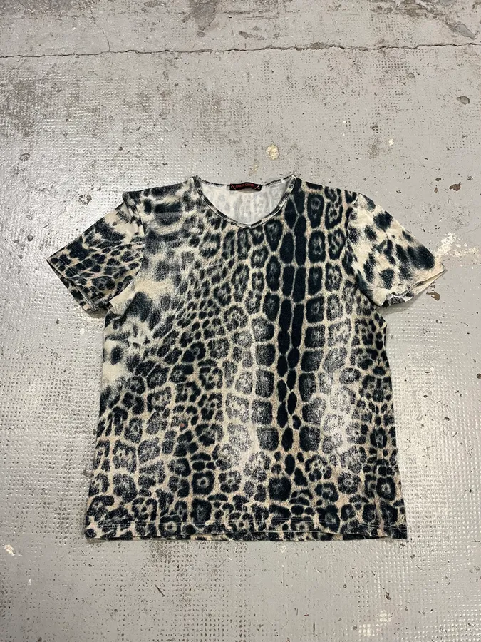 Roberto Cavalli Faded Beige Leopard Print T-Shirt